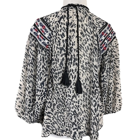Anthropologie Bohemian Indian Rina Dhaka Peasant Blouse Leopard Embroidered XS - Picture 11 of 17